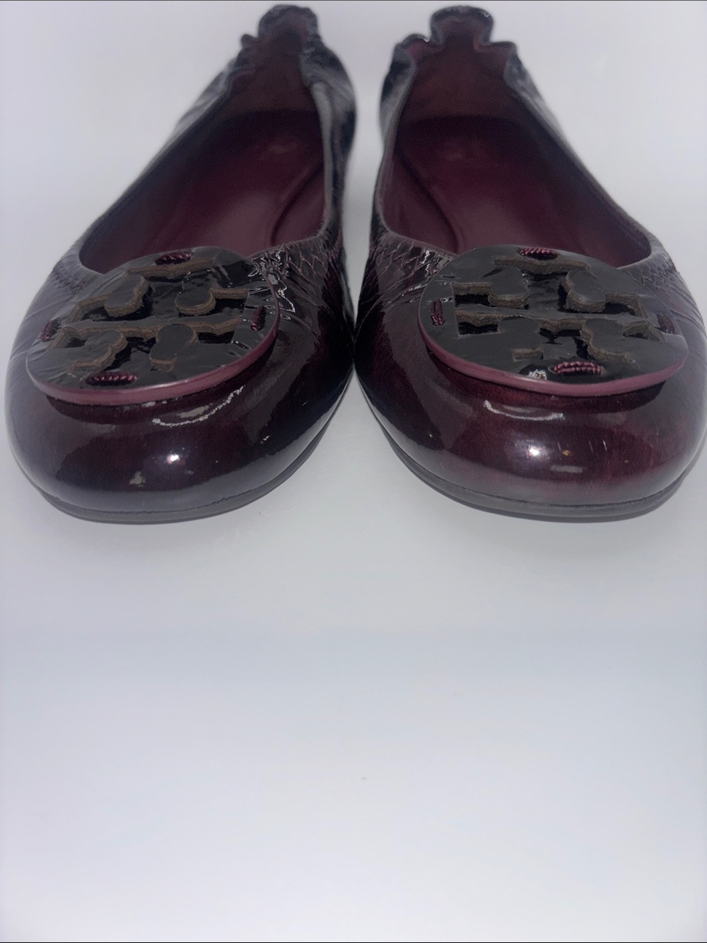 Tory Burch Burgundy Patent Leather Reva-Style Ballet Flats - Picture 3 of 10